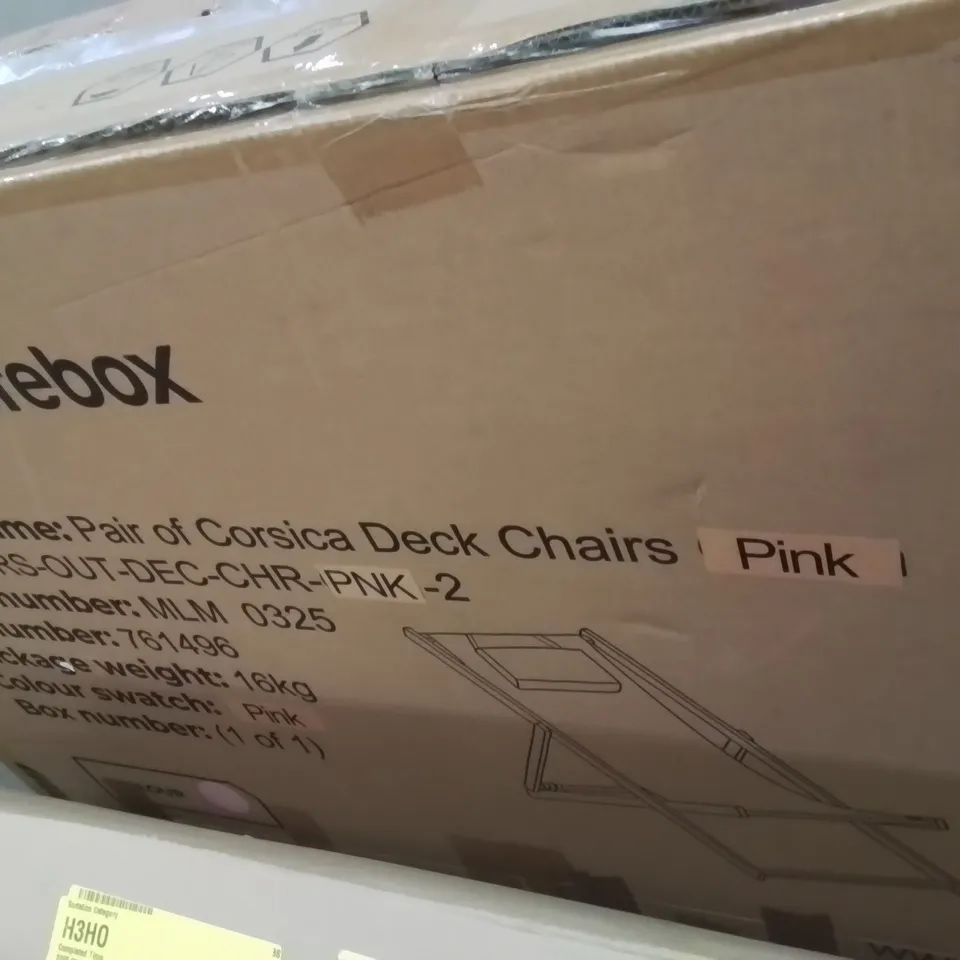 BOXED SELTERA PAIR OF GARDEN SUN LOUNGE DECK CHAIRS -PINK-
