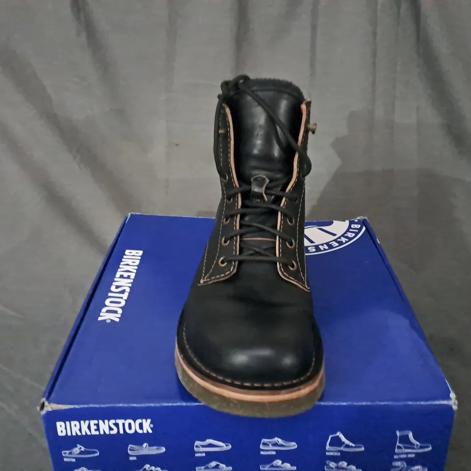 BOXED BIRKENSTOCK BIRMINGHAM LACE MID BOOTS IN BLACK - SIZE UK 11.5