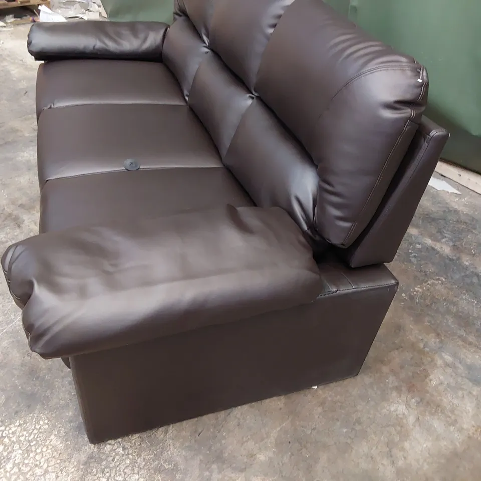 DESIGNER THREE SEATER SOFA BROWN LEATHER 