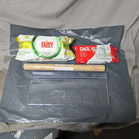 APPROXIMATELY 15 ASSORTED HOUSEHOLD PRODUCTS TO INCLUDE A FRIDGE REPLACEMENT SHELF, MOLDING CLAY, FAIRY LEMON WIPES & WALLPAPER