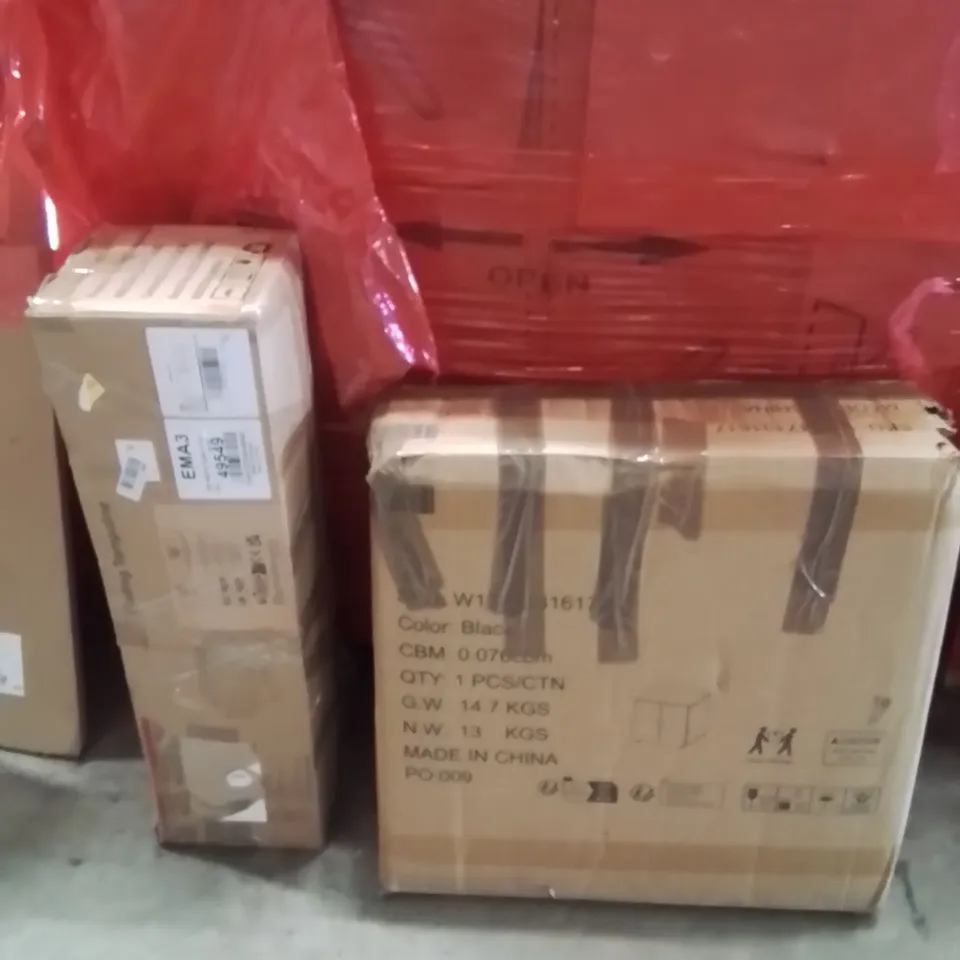 PALLET OF ASSORTED HOUSEHOLD GOODS AND PRODUCTS TO INCLUDE;TRAMPOLINE,CABINET 