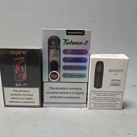 BOX OF APPROXIMATELY 15 ASSORTED E-CIGARETTES PRODUCTS TO INCLUDE - HORIZON TECH TALOONS 3 ,MINIFIT , ASPIRE ETC