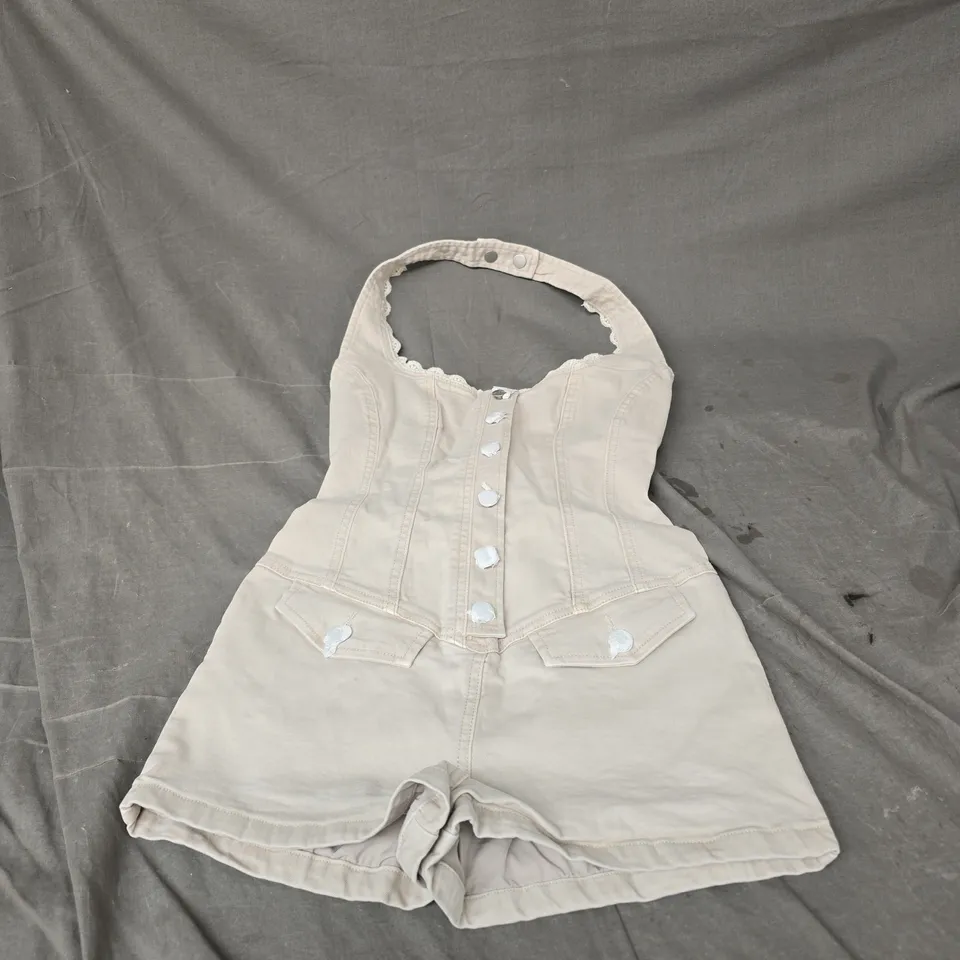 OH POLLY LALITA BUTTON-DOWN HALTERNECK PLAYSUIT IN ECRU SIZE 6