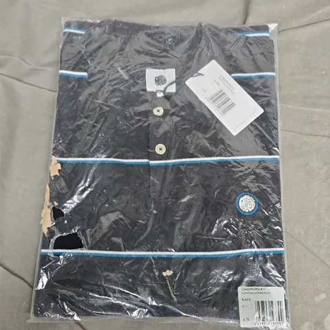 BAGGED PRETTY GREEN MOUNTFIELD STRIPE POLO SHIRT β BLACK WITH BLUE TRIM β MEN'S POLO, UK SIZE L