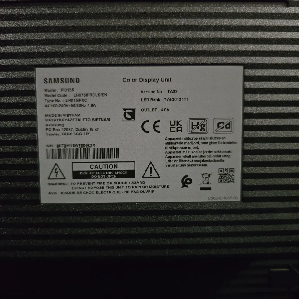 SAMSUNG COLOR DISPLAY UNIT LH015IFRCLS/EN - COLLECTION ONLY