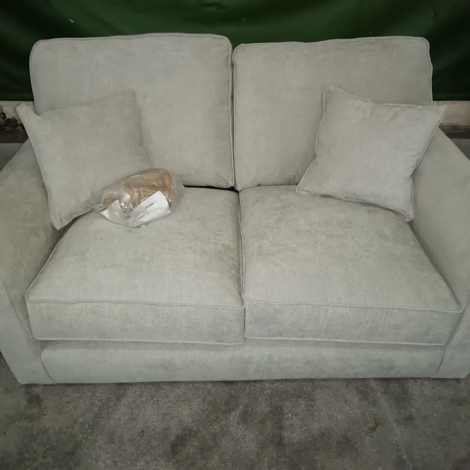 LIGHT GREY FABRIC 2-SEATER CUDDLER SOFA ON WOODEN LEGS