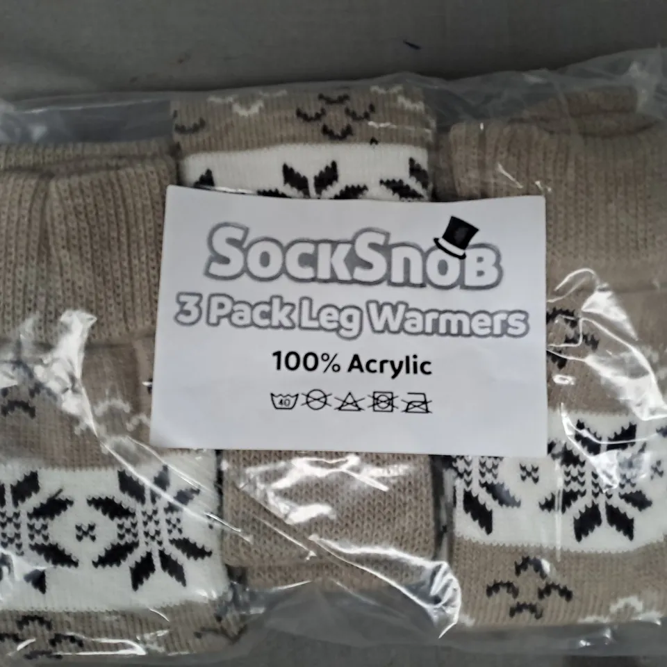 BOX OF APPROXIMATELY 10 ASSORTED SOCK SNOB 3-PACK LEG WARMERS IN BEIGE - COLLECTION ONLY