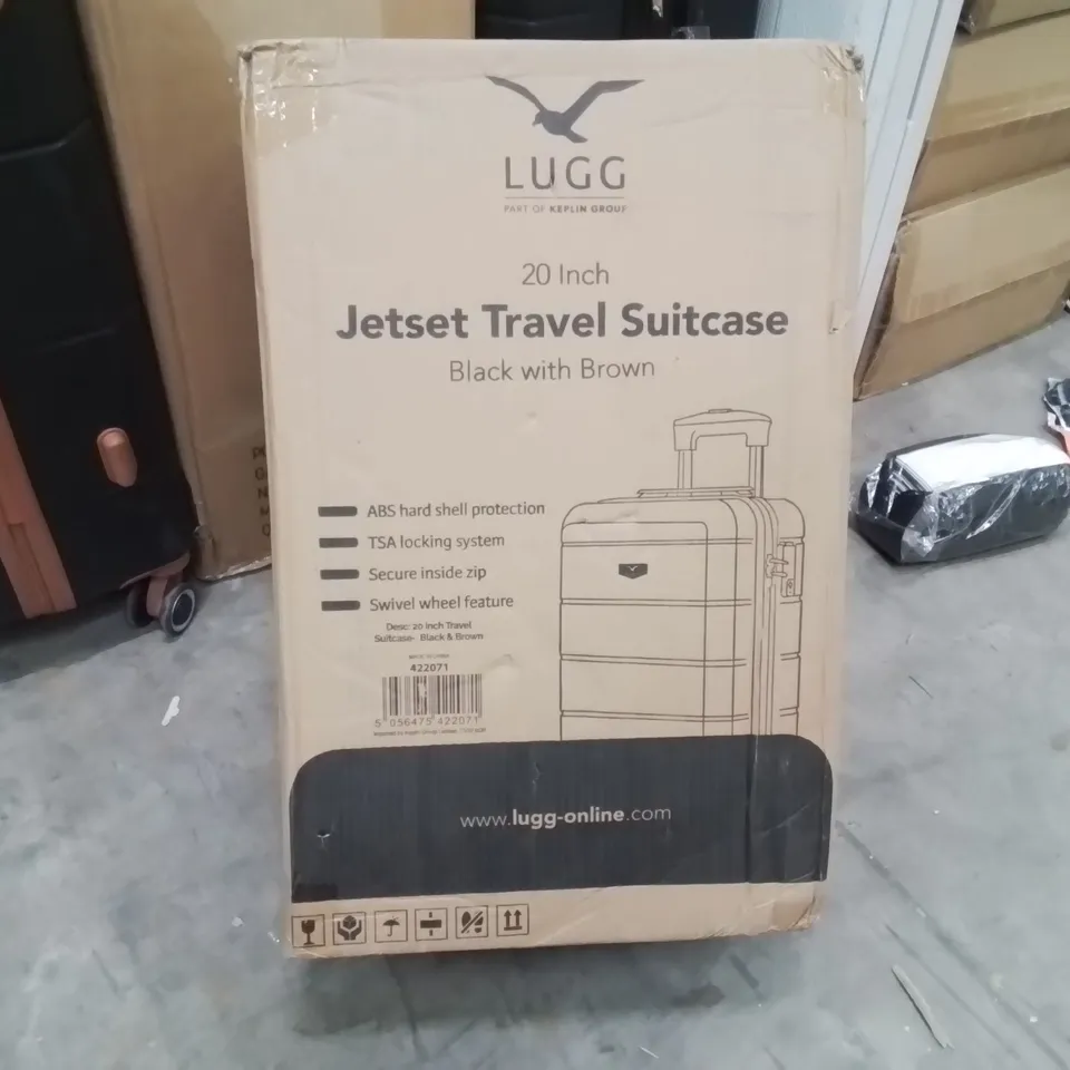 BOXED LUGG - 20INCH JETSET TRAVEL SUITCASE BLACK AND BROWN