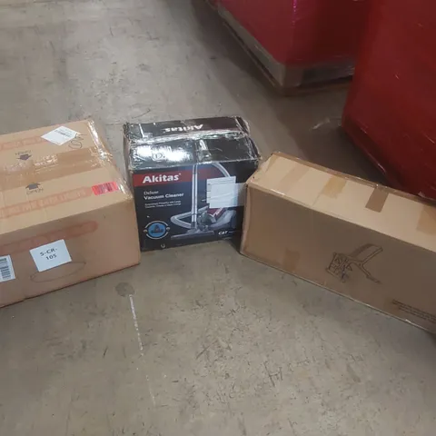 PALLET CONTAINING A VERY LARGE QUANTITY OF ASSORTED ITEMS INCLUDING: AKITAS DELUXE VACUUM CLEANER, CEILING FAN WITH LIGHT, EXERCISE BENCH ECT