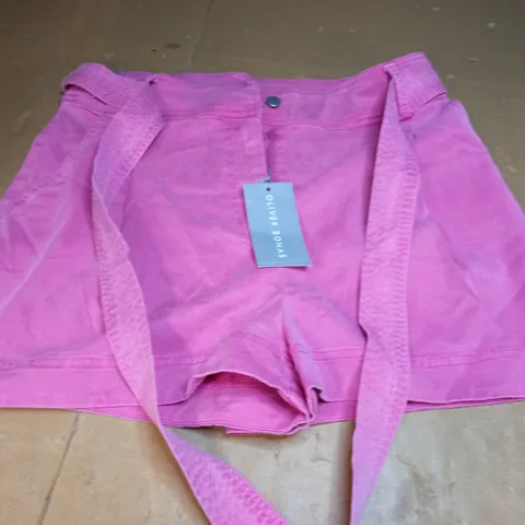 OLIVER BONAS MULTI STITCH BELTED PINK SHORTS - SIZE 10 PINK