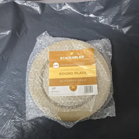 STACKABLES GLITTERED GOLD ROUND HARD PLASTIC PLATES β PACK OF 20, 10.25" DIAMETER
