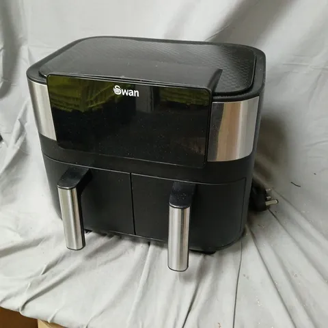 SWAN TWIN-BASKET AIRFRYER  – BLACK WITH SILVER ACCENTS