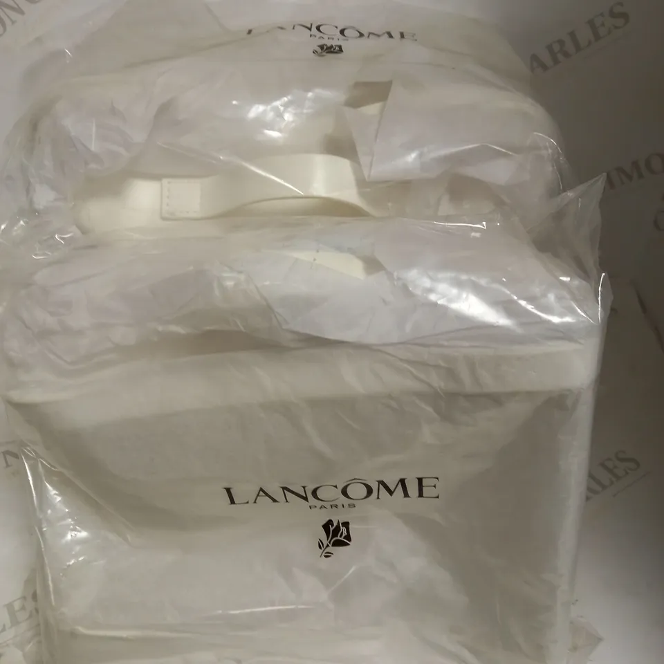 LOT OF 4 LANCOME CLEAR/WHITE SKINCARE VANITY BAGS 