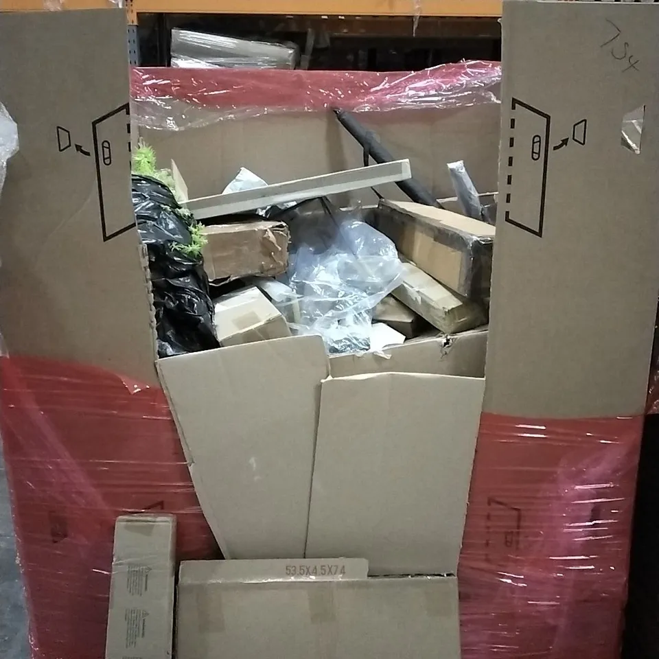 PALLET OF HOUSEHOLD ITEMS TO INCLUDE LED GROW LIGHT, MIRROR, MARLEY REVOLUTION, PILLOWS AND OTHER ASSORTED ITEMS...