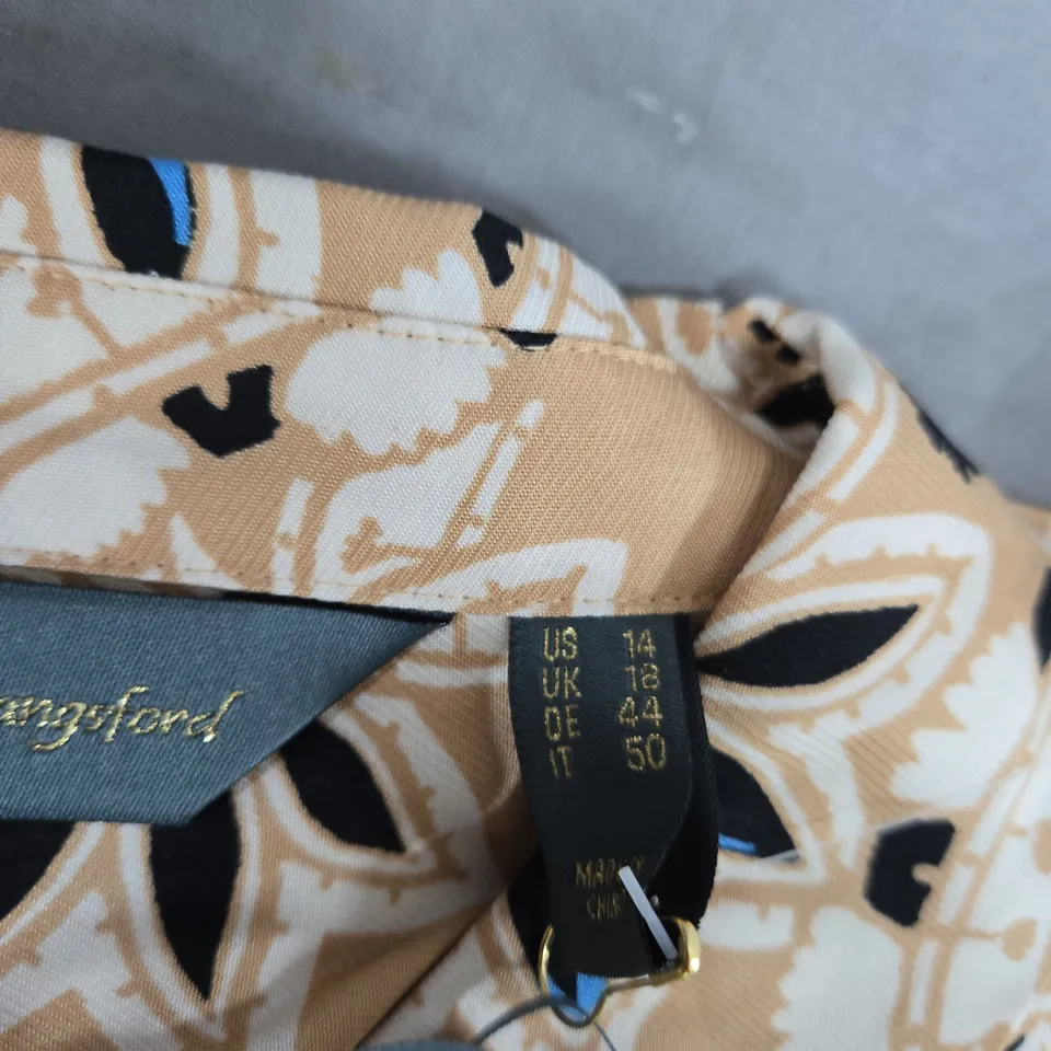 RUTH LANGSFORD WOMEN'S BLOUSE – BEIGE FLORAL PRINT, UK 12 (US 14)