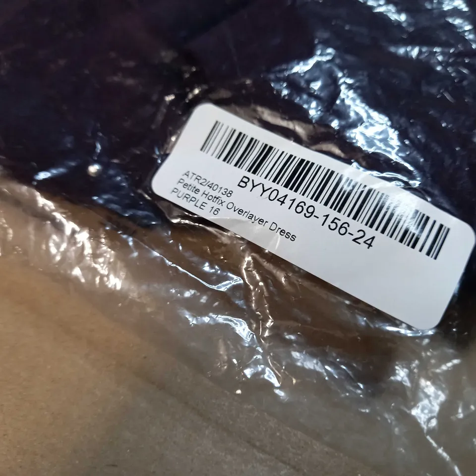 PACKAGED WALLIS PURPLE OVERLAYER DRESS - SIZE 16 PETITE