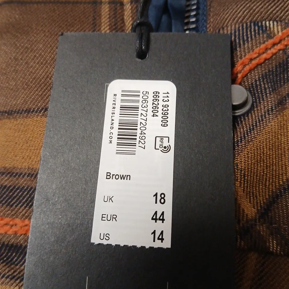 RIVER ISLAND STUDIOS BROWN PLAID JACKET – WOMEN, UK 18 (EU 44)
