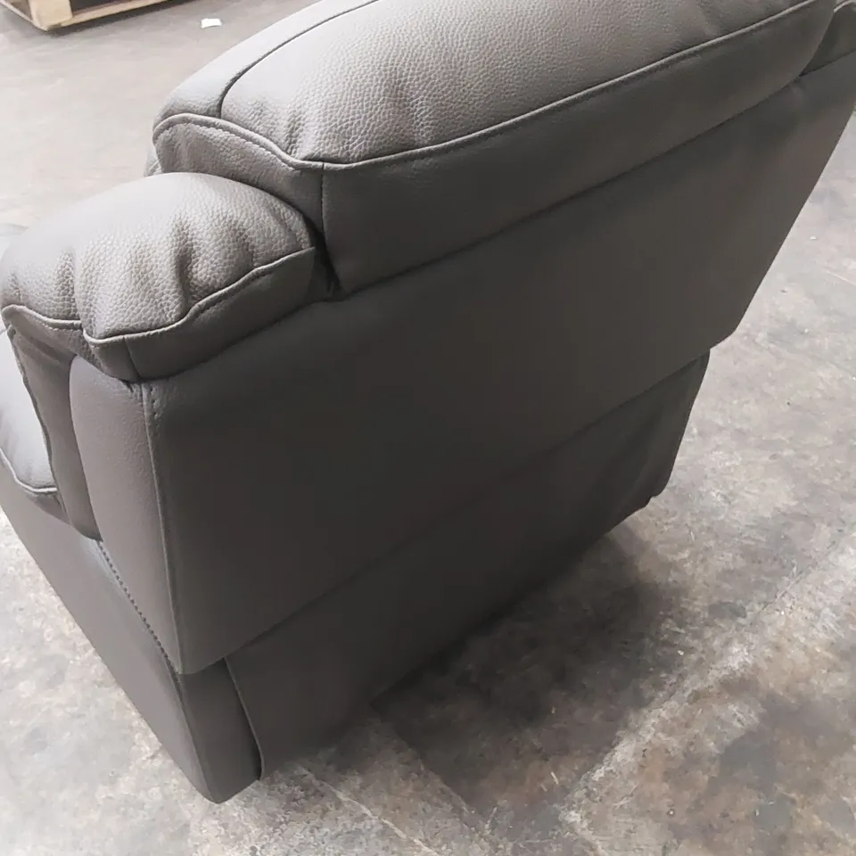 DESIGNER GREY LEATHER UPHOLSTERED MANUAL RECLINER ARMCHAIR 
