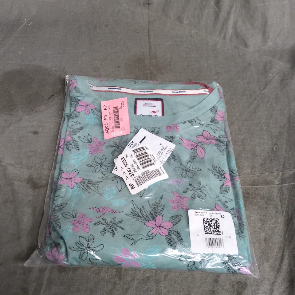 KANGAROOS KIDS FLORAL PRINT TOP – TEAL WITH PINK FLOWERS