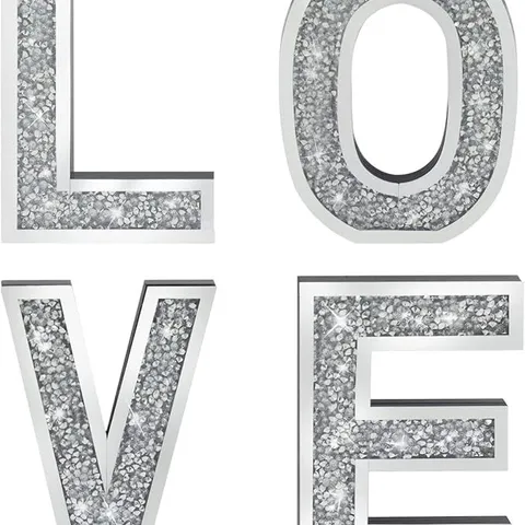HOUSE ADDITIONS 4 PIECE CRUSHED DIAMANTE LOVE LETTER MIRRORED WALL DECOR SET 50 CM
