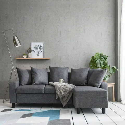 BOXED MITZI 2-PIECE GREY CORNER LINEN SOFA (2 BOXES)