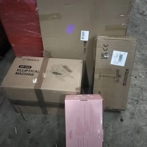 PALLET OF HOUSEHOLD ITEMS TO INCLUDE TOY DOLL, ELLIPTICAL MACHINE, SCOOTER, PICTURE FRAME AND OTHER ASSORTED ITEMS...
