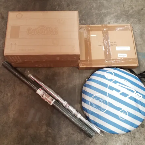 PALLET OF ASSORTED PRODUCTS INCLUDING BEACH TENT, TRUNKI KIDS SUITCASE, WINDOW FILM, 20W SOLAR PANEL