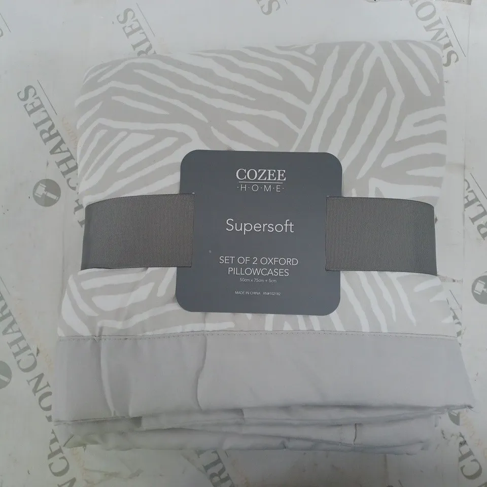 COZEE HOME SUPERSOFT ABSTRACT ANIMAL PRINT SET OF 2 OXFORD PILLOWCASES GREY ONE SIZE