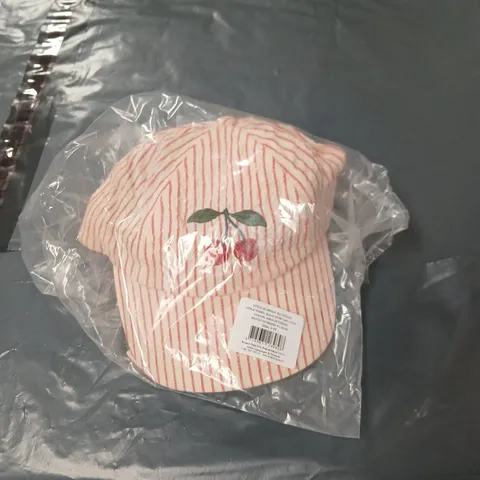 KIDS' PINK & WHITE STRIPE CAP WITH CHERRY EMBROIDERY – SIZE 2-4Y