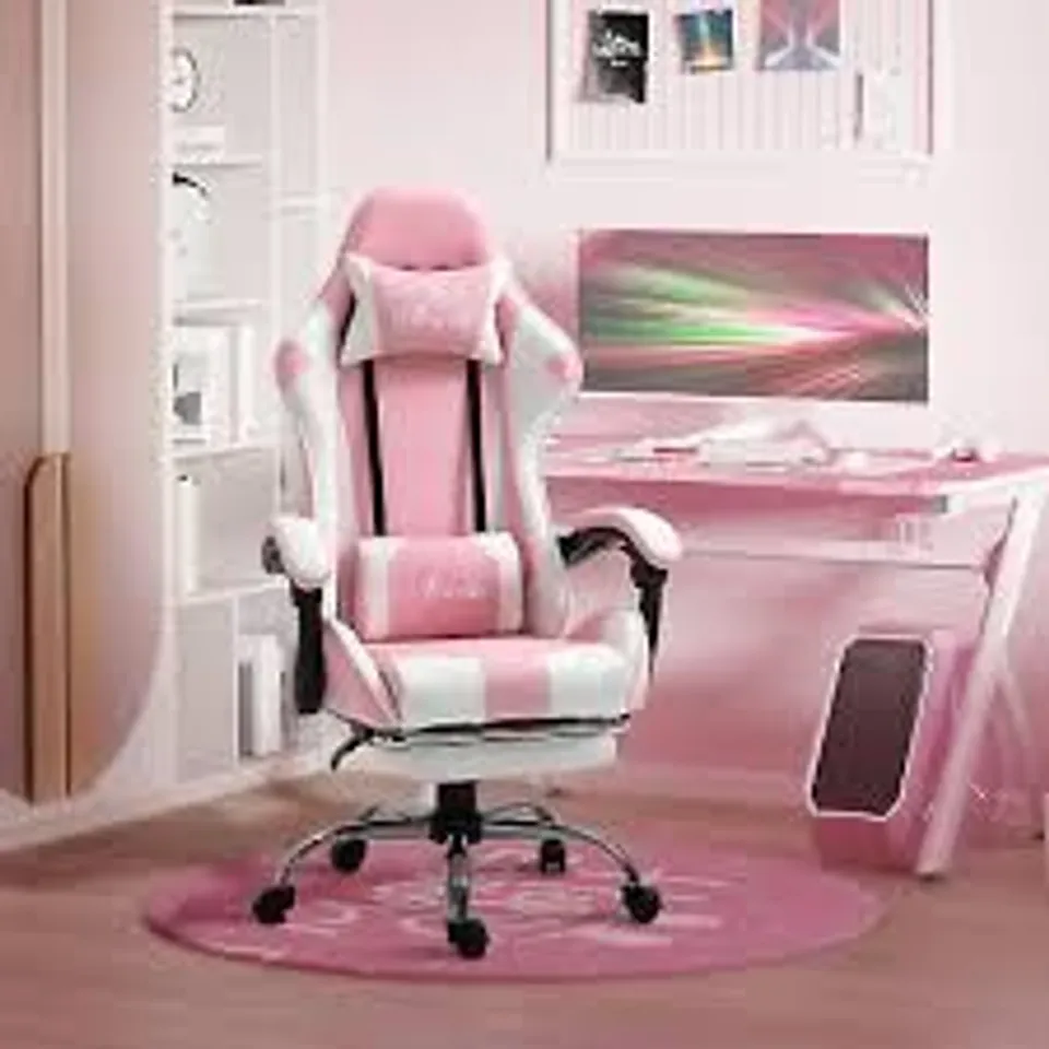 BOXED ARES PC & RACING GAMING CHAIR PINK/WHITE