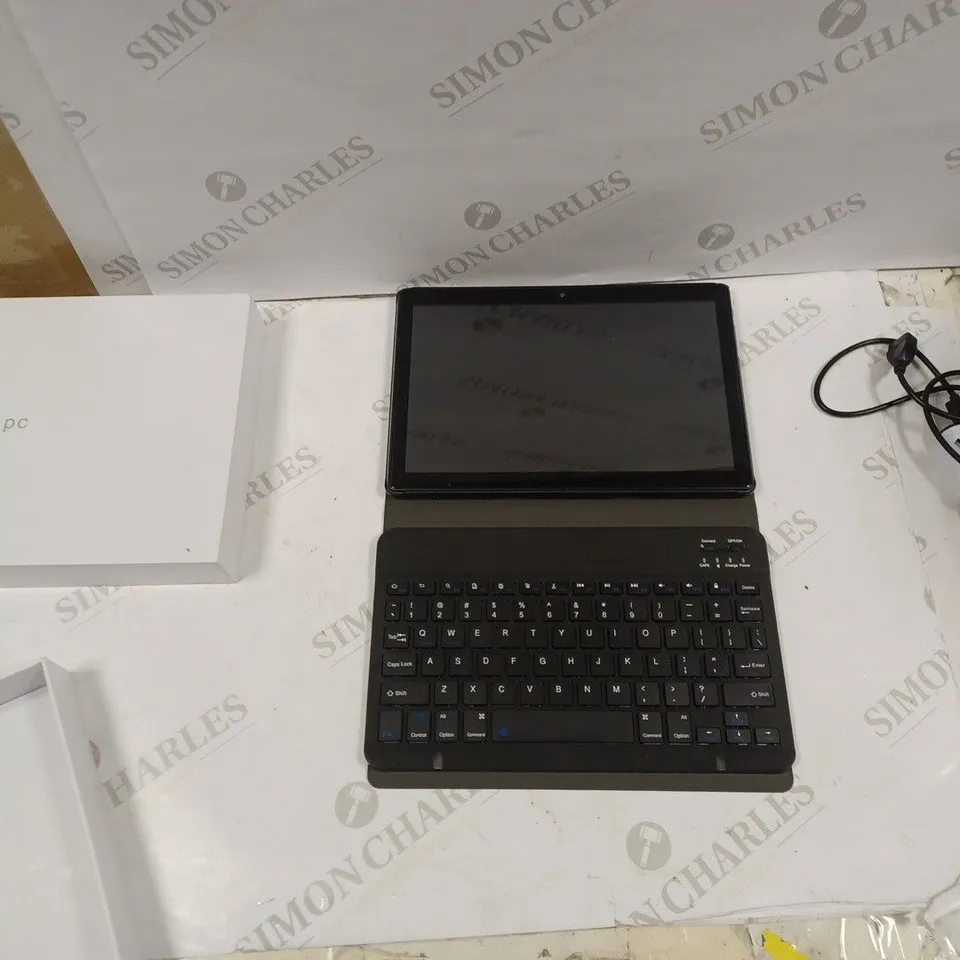 BLACK TABLET WITH KEYBOARD CASE AND CHARGER 