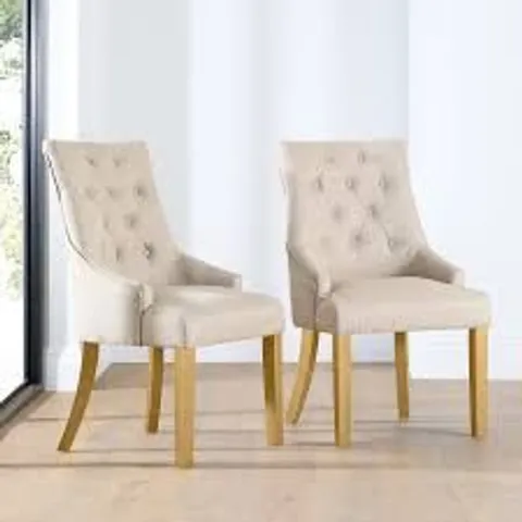 BOXED DUKE DINING CHAIR, CHAMPAGNE CLASSIC VELVET & NATURAL OAK FINISHED SOLID HARDWOOD 