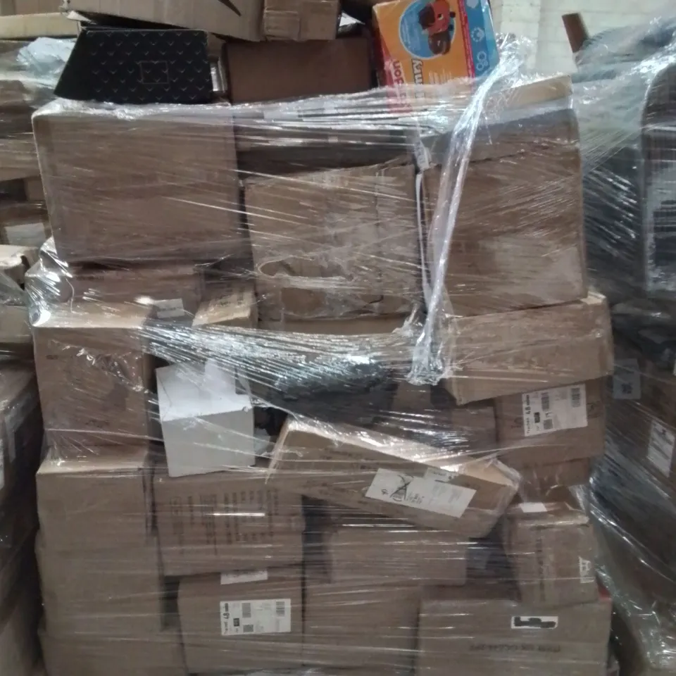 PALLET CONTAINING VARIOUS ASSORTED ITEMS TO INCLUDE, CORDLESS DRILL, ELECTRIC KETTLE,  HANDHELD PRESSURE WASHER, KIDS HENRY HOOVER AND LOTS MORE UNMARKED BOXED ITEMS 