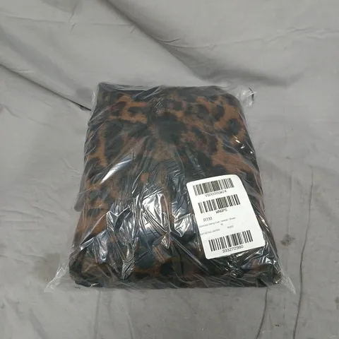 BAGGED. COLLARLESS SWING COAT - ANIMAL PRINT, BROWN - UK 16