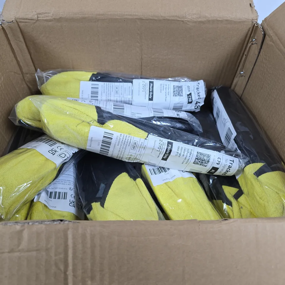 BOX OF APPROXIMATELY 15 FOLDABLE CAR SUN UMBRELLAS