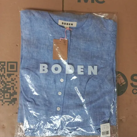 BAGGED BODEN IVY BUTTON LINEN MIDI DRESS IN BRIGHT BLUE SIZE UK 10R