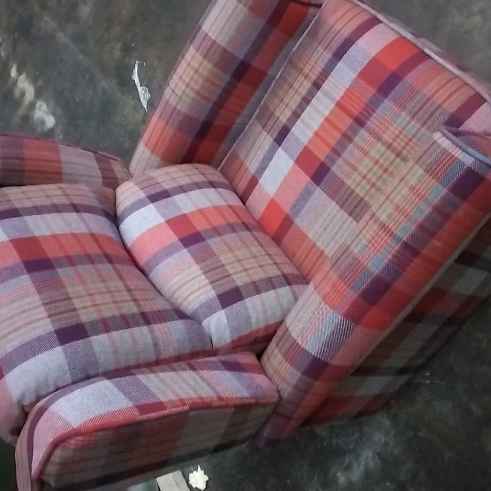 DESIGNER TARTAN PLUSH FABRIC ARMCHAIR 