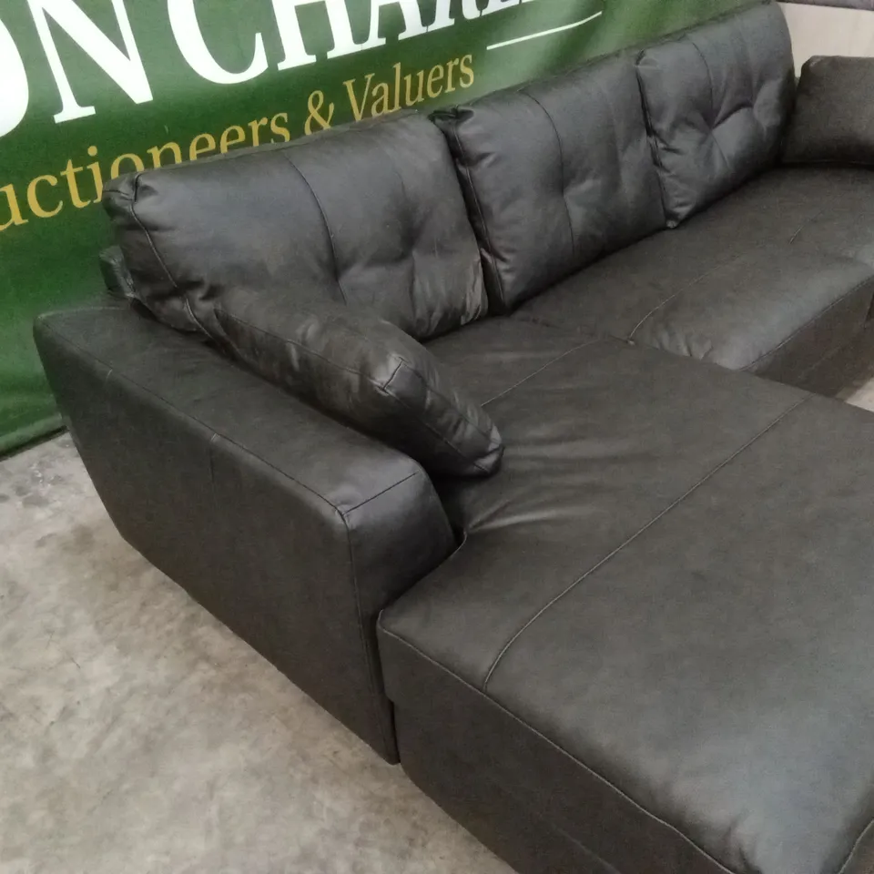 ARDEN ITALIAN LEATHER LEFT HAND CORNER CHAISE - BLACK RRP £2399