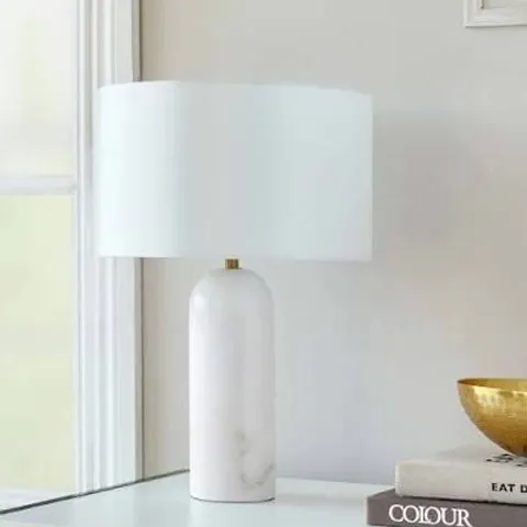 BOXED DANETTI LOUIS WHITE MARBLE EFFECT SHADED TABLE LIGHT - WHITE SHADE