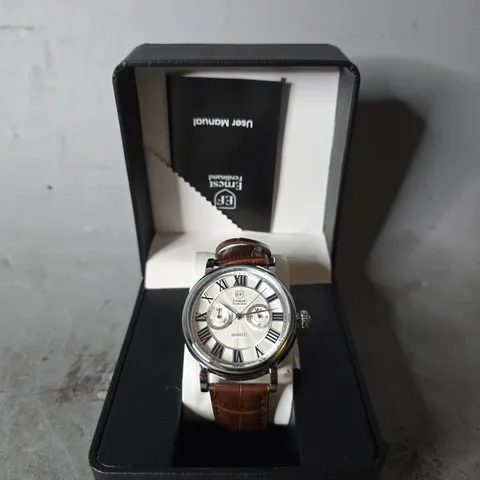 ERNEST FERDINAND WATCH – FUNCTIONING SUB DIALS – LEATHER STRAP –  GIFT BOX