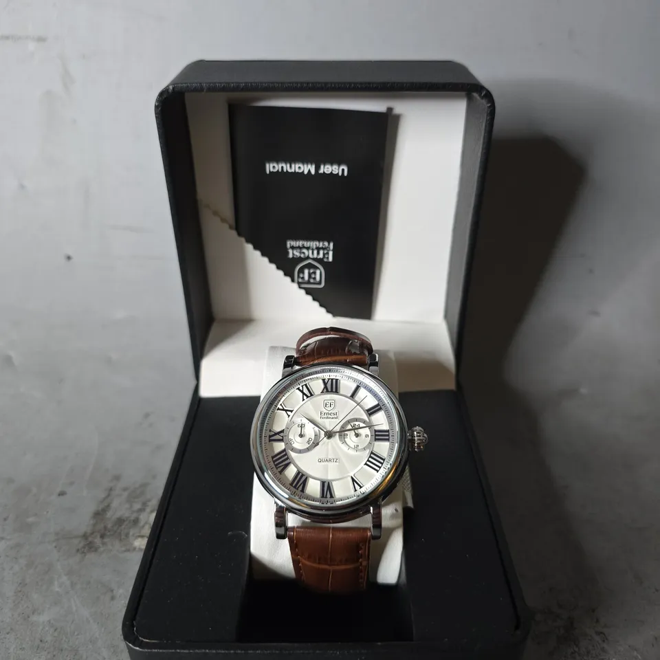 ERNEST FERDINAND WATCH – FUNCTIONING SUB DIALS – LEATHER STRAP –  GIFT BOX
