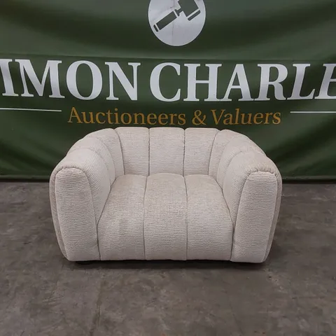 QUALITY DESIGNER BELLE SNUGGLER CHAIR IN GLAM BLOCK FABRIC - NATURAL