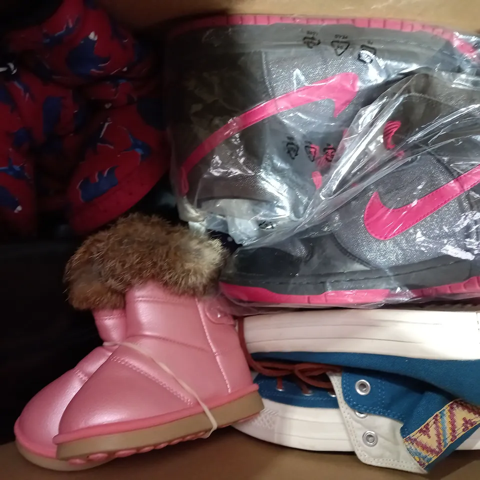 BOX OF APPROXIMATELY 10 ASSORTED PAIRS OF SHOES IN VARIOUS COLOURS AND STYLES TO INCLUDE NEXT, M&S, ETC