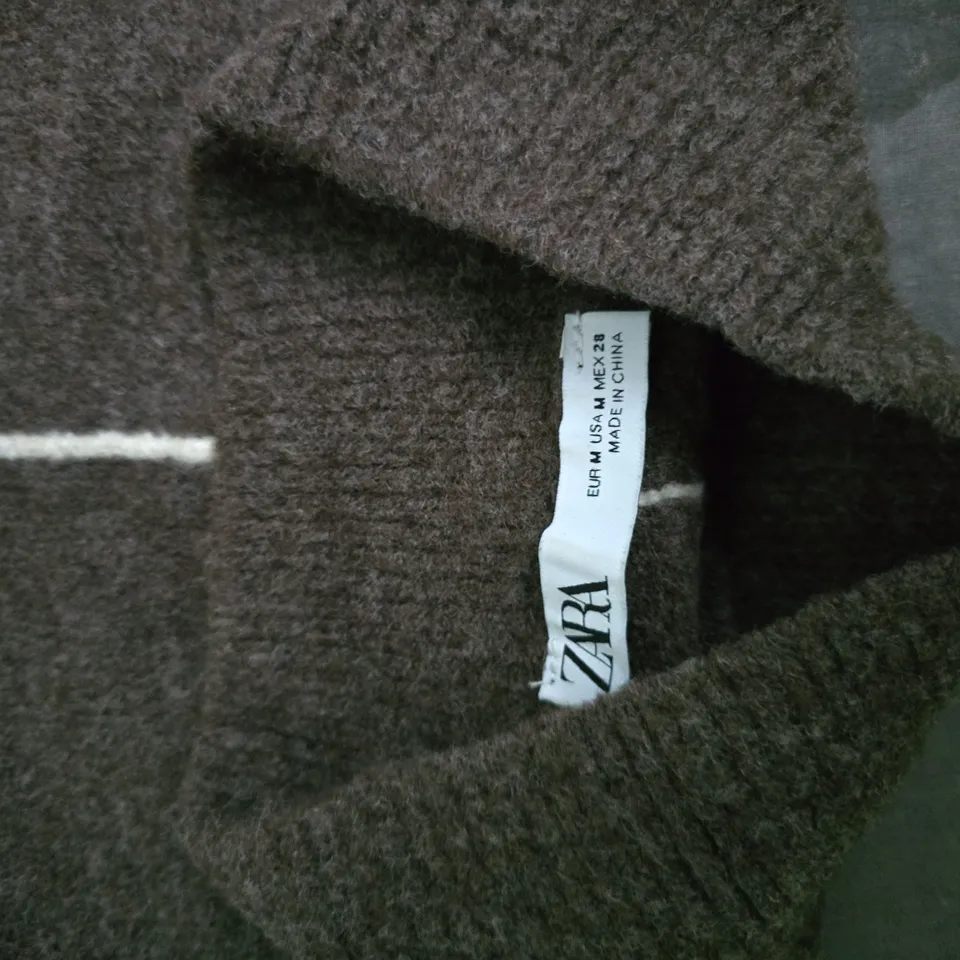 ZARA BROWN KNIT CARDIGAN WITH WHITE PIPING – WOMEN'S