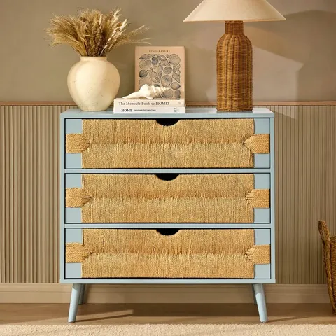 BOXED DUSK LOTTIE WOVEN 3 DRAWER CHEST - SKY BLUE (1 BOX)