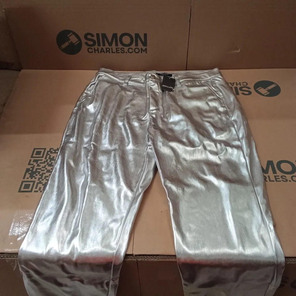 BOXED BRAND NEW APPROXIMATELY 13 JD WILLIAMS PU STRAIGHT TROUSERS, SILVER, SIZE 16 (1 BOX)