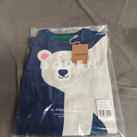 FUN APPLIQUÉ T-SHIRT-BLUE MARL POLAR BEAR | BODEN UK SIZE 4-5 YR 