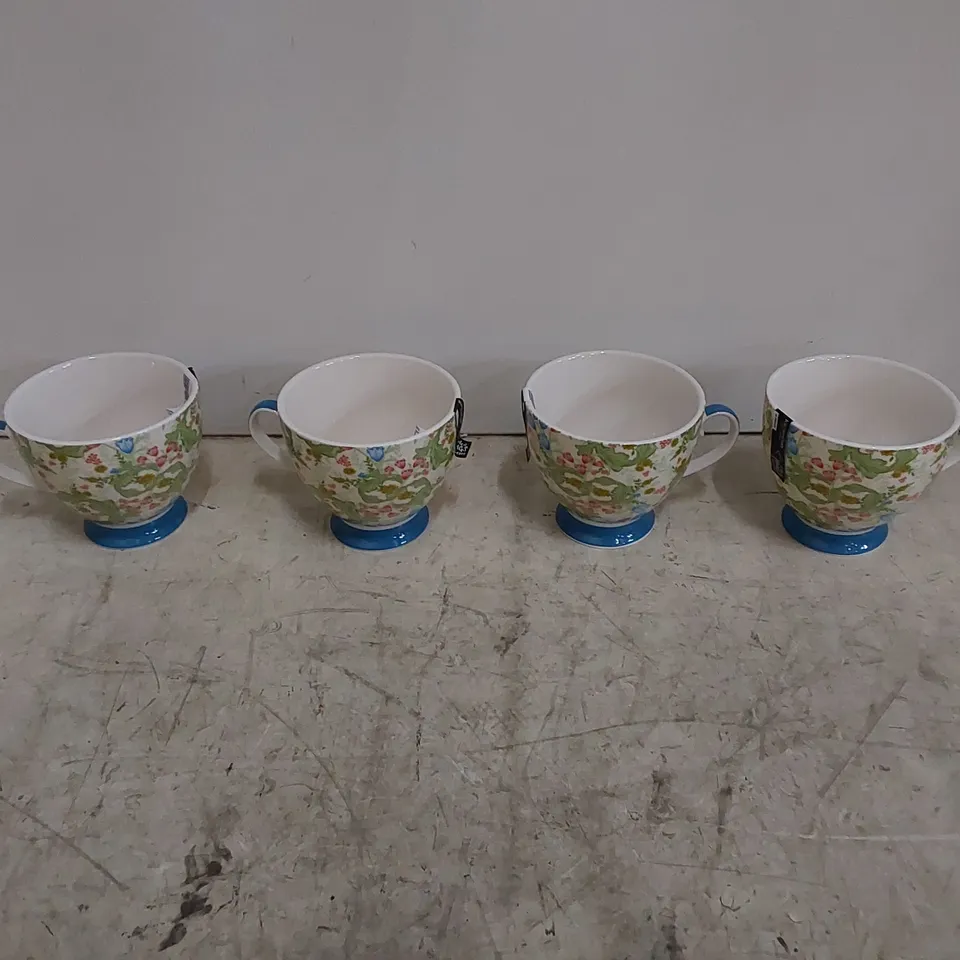 BOXED KITCHEN-CRAFT 400ml FLORAL CHING MUGS - SET OF 4