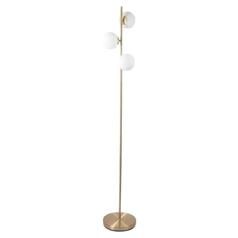BOXED FIRST CHOICE LIGHTING SATIN BRASS FLOOR LAMPS WITH 3 OPAL GLOBE SHADES