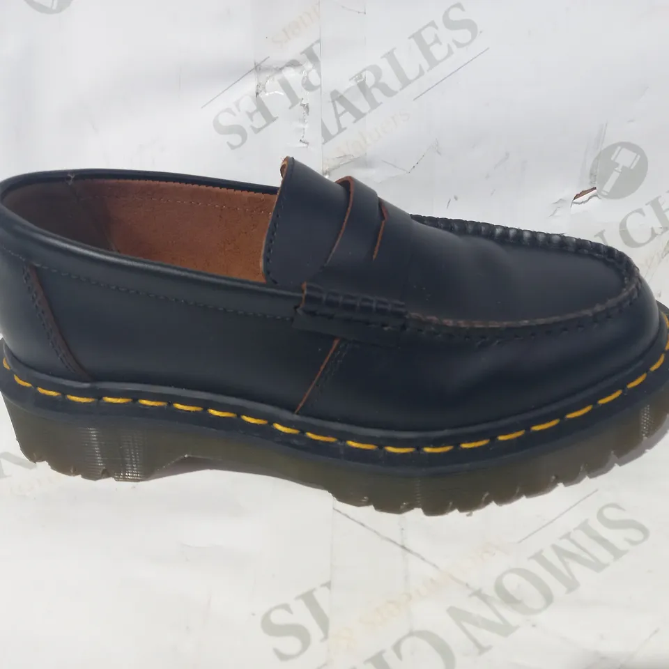 BOXED PAIR OF DR MARTENS FAUX LEATHER LOAFERS IN BLACK UK SIZE 4
